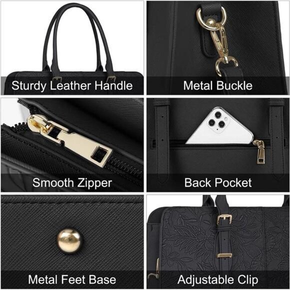 Laptop Bag for Women 15.6 inch Laptop Tote Bag Waterproof Leather Work Bag - Picture 4 of 6